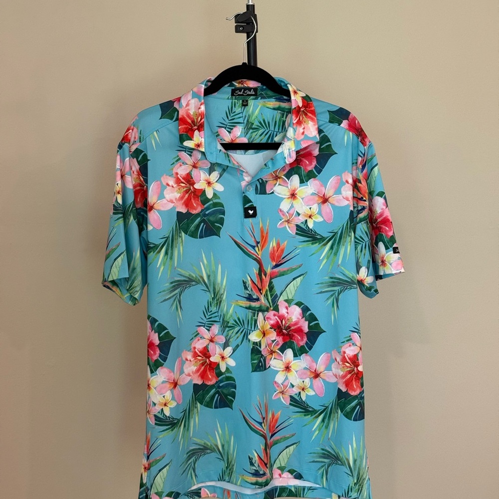 Bad Birdie Blue Floral Polo Shirt